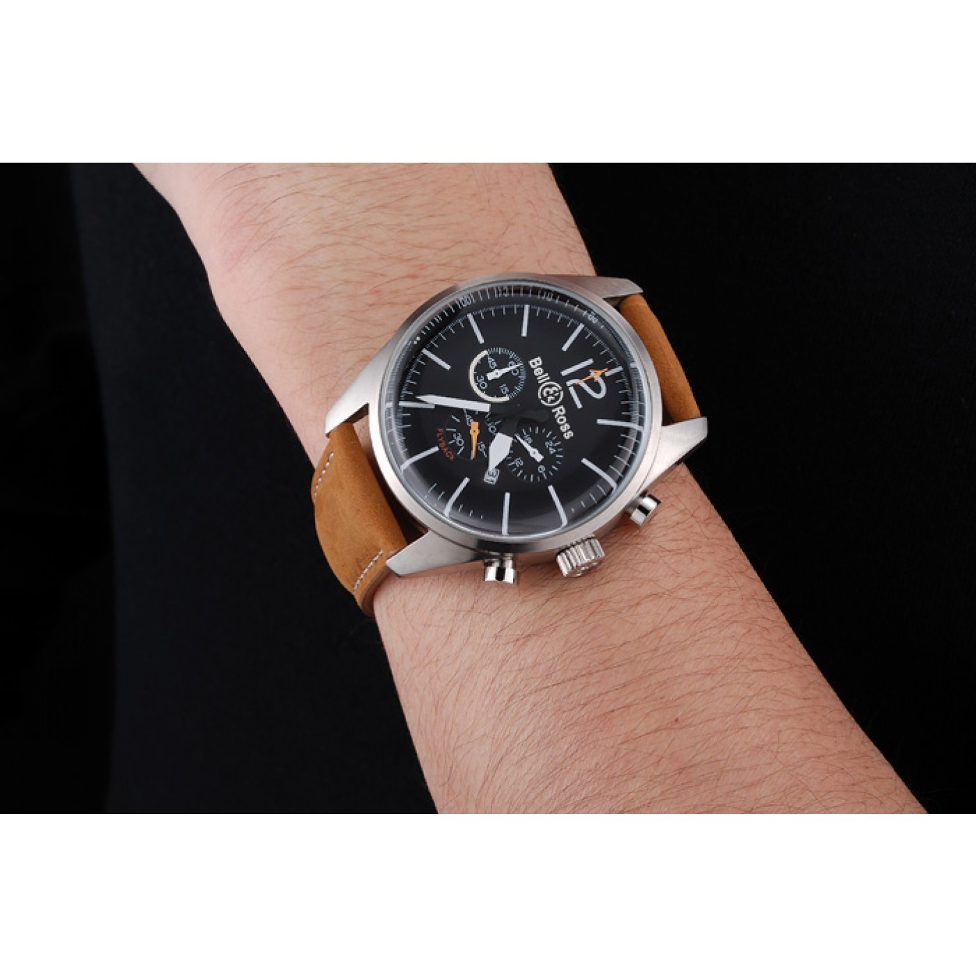 MiroTime Bell and Ross BR126 Flyback Black Dial Silver Case Brown Suede Leather Strap