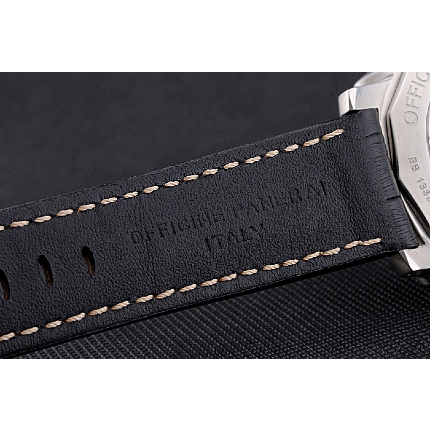 MiroTime Panerai Luminor Marina 1950 Black Dial Brushed Steel Case Black Embossed Leather Strap