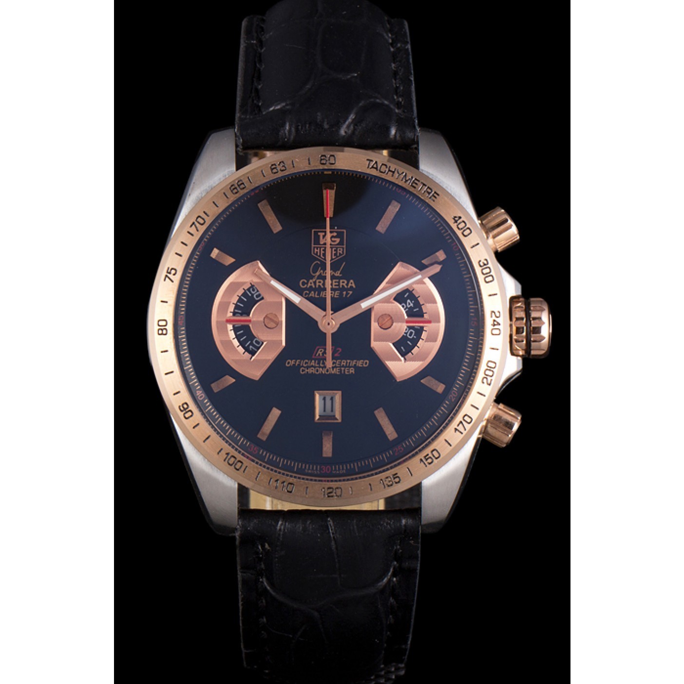 MiroTime Tag Heuer Carrera Stainless Steel Case Black Dial Black Leather Strap