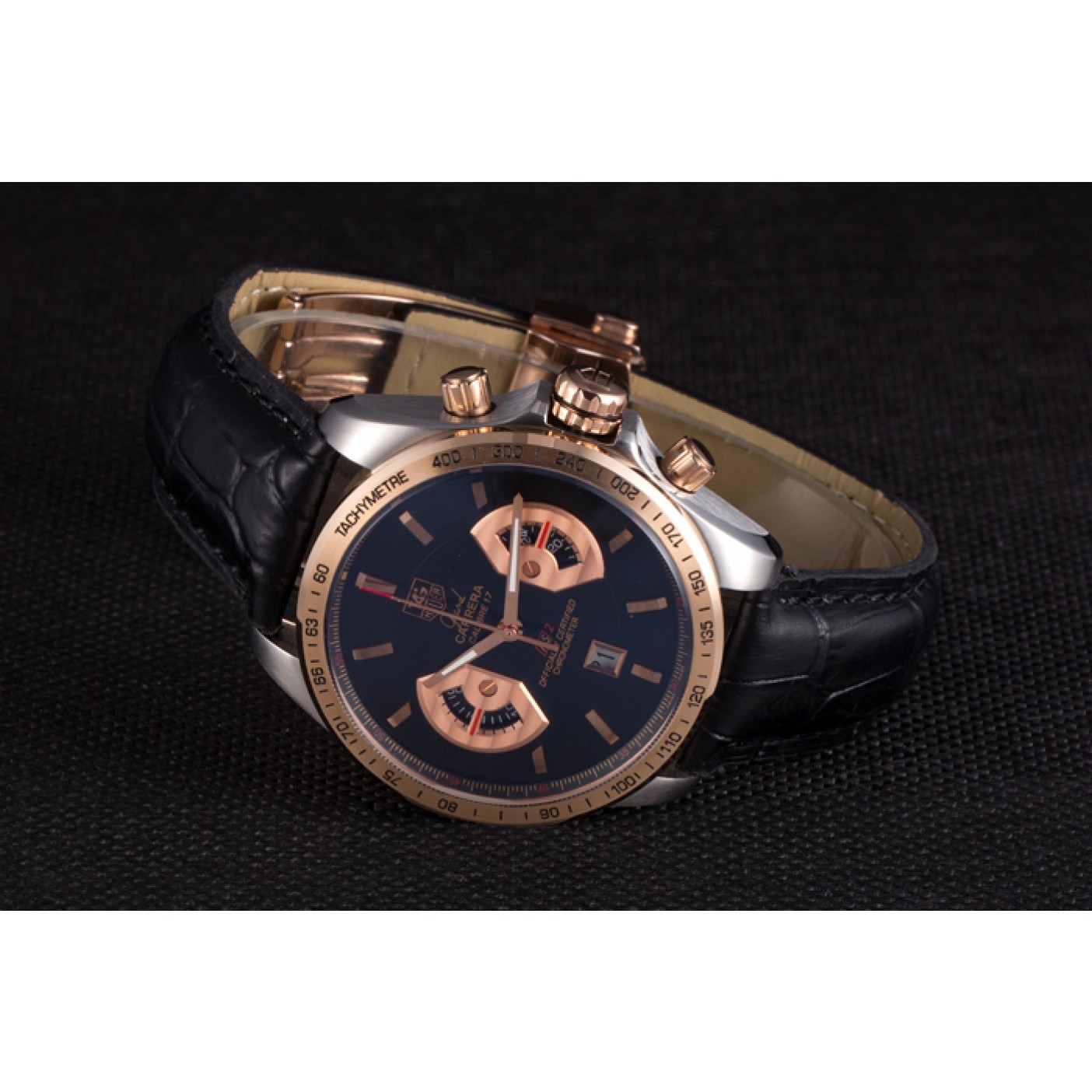 MiroTime Tag Heuer Carrera Stainless Steel Case Black Dial Black Leather Strap