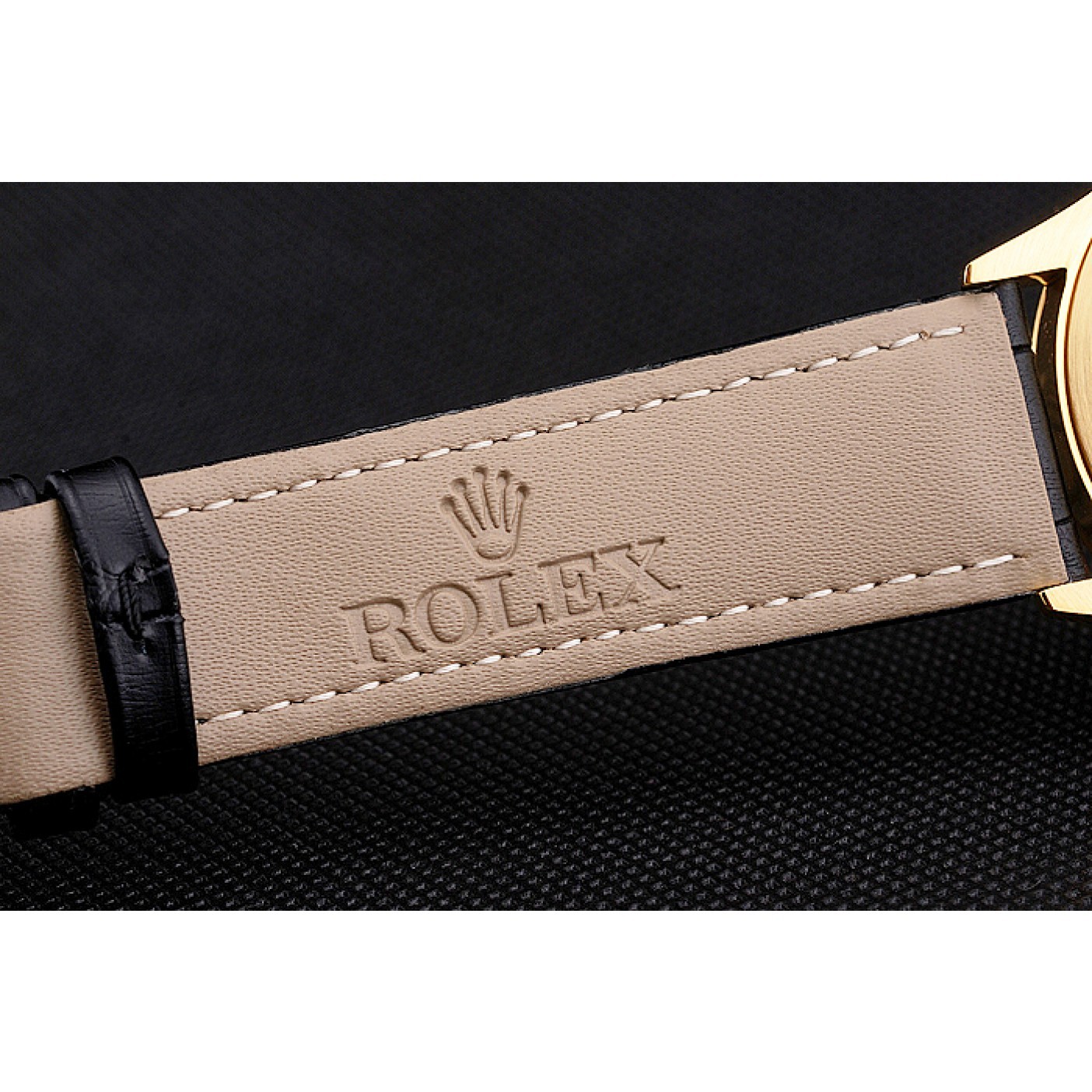 MiroTime Swiss Rolex Datejust Black Dial Gold Case Black Leather Strap