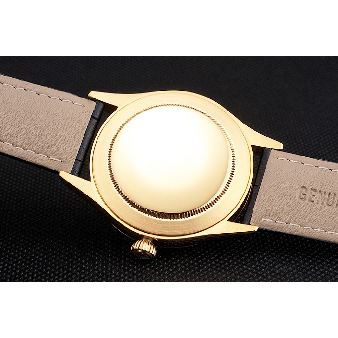 MiroTime Swiss Rolex Datejust Black Dial Gold Case Black Leather Strap