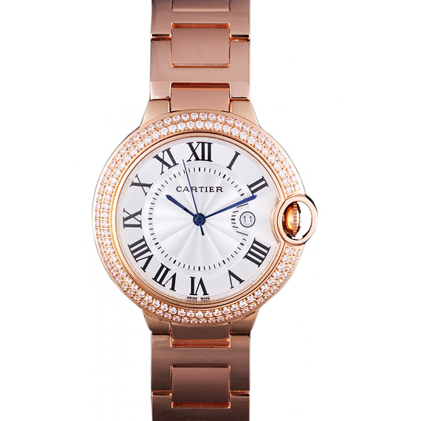 MiroTime Cartier Ballon Bleu 42mm White Dial Diamonds Pink Gold Case And Bracelet