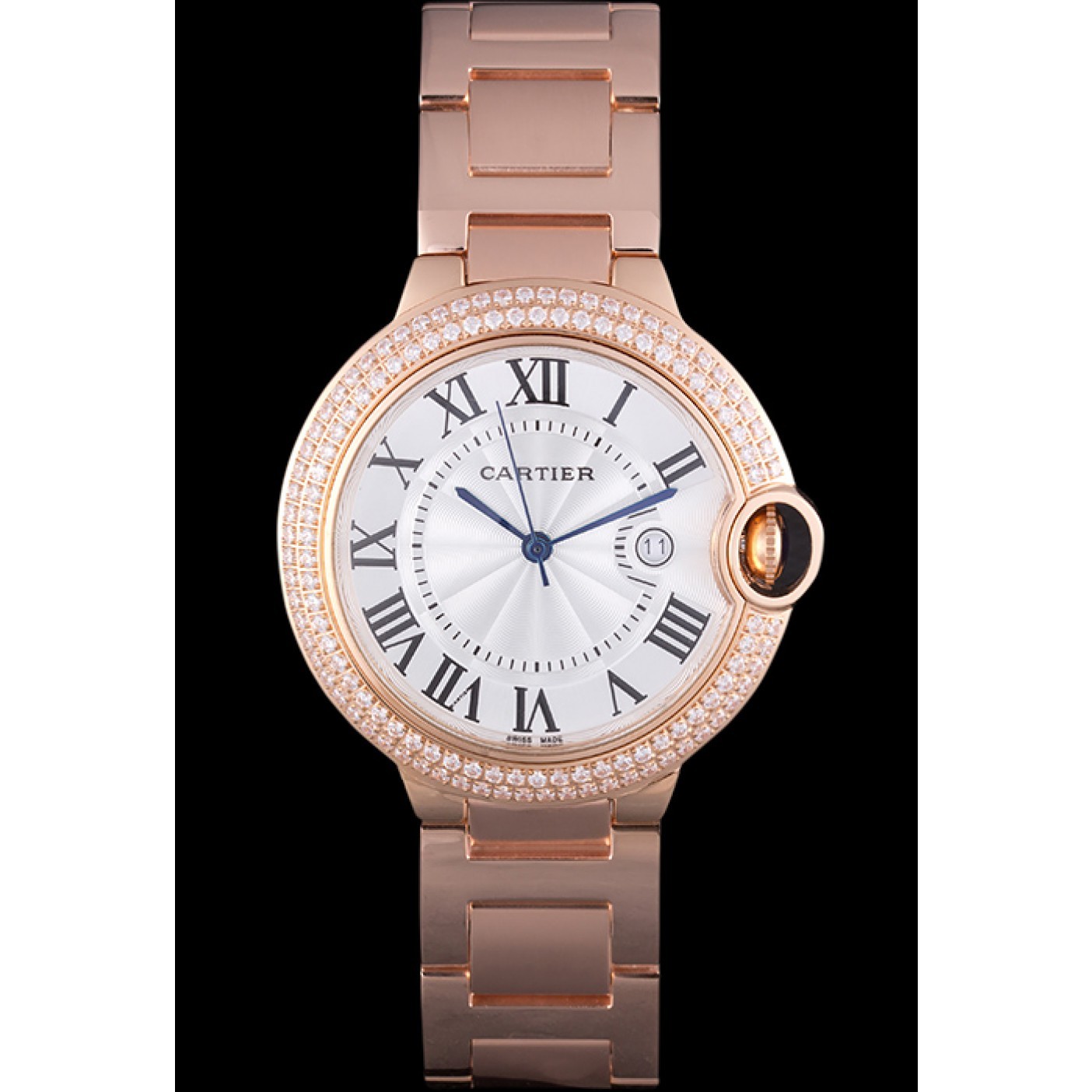 MiroTime Cartier Ballon Bleu 42mm White Dial Diamonds Pink Gold Case And Bracelet