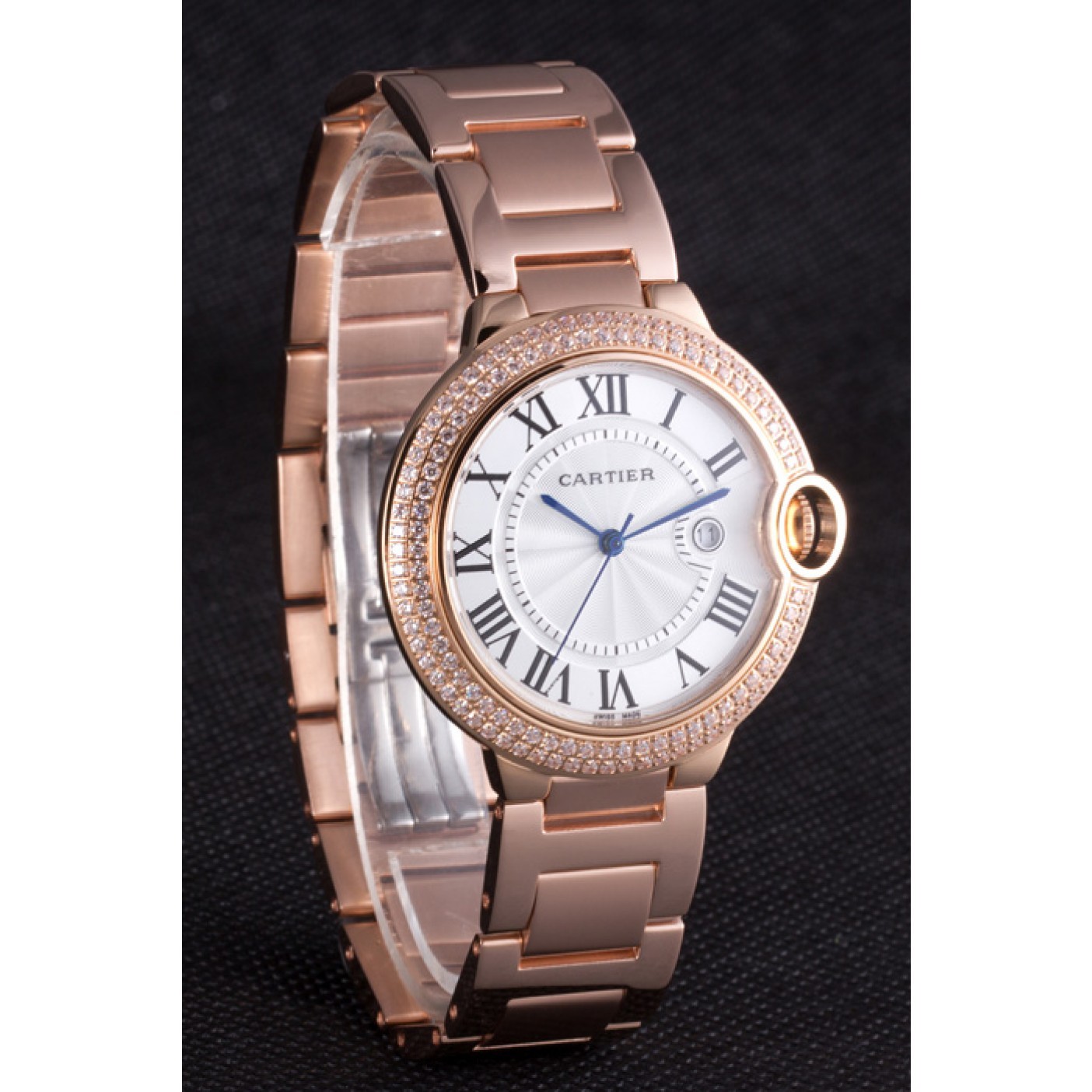 MiroTime Cartier Ballon Bleu 42mm White Dial Diamonds Pink Gold Case And Bracelet