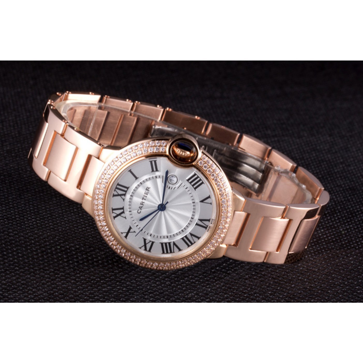 MiroTime Cartier Ballon Bleu 42mm White Dial Diamonds Pink Gold Case And Bracelet