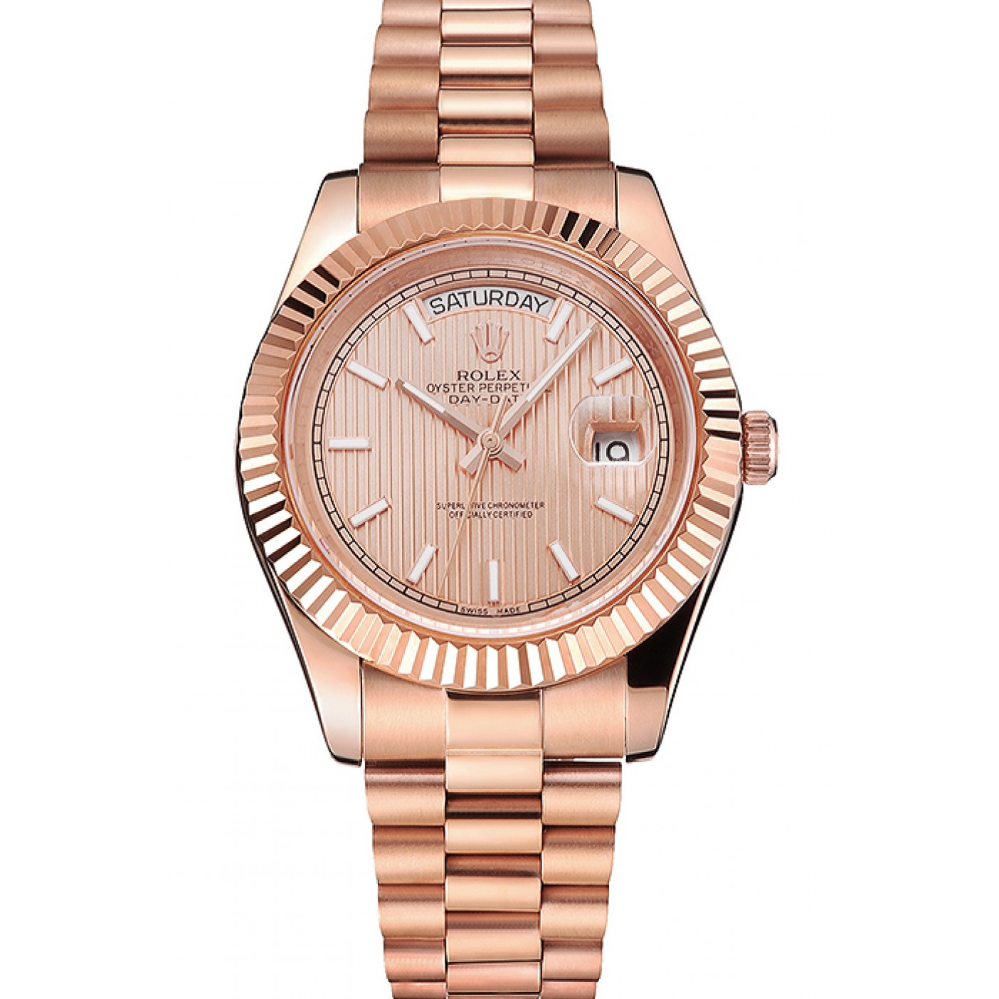 MiroTime Swiss Rolex Day Date 40 Rose Gold Etched Dial Rose Gold Case And Bracelet