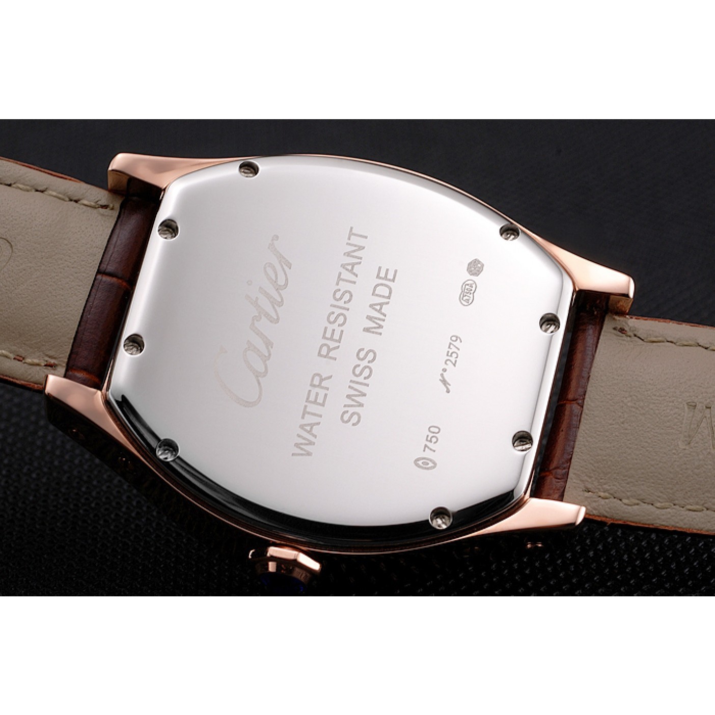 MiroTime Cartier Tortue Large Date White Dial Gold Case Brown Leather Strap