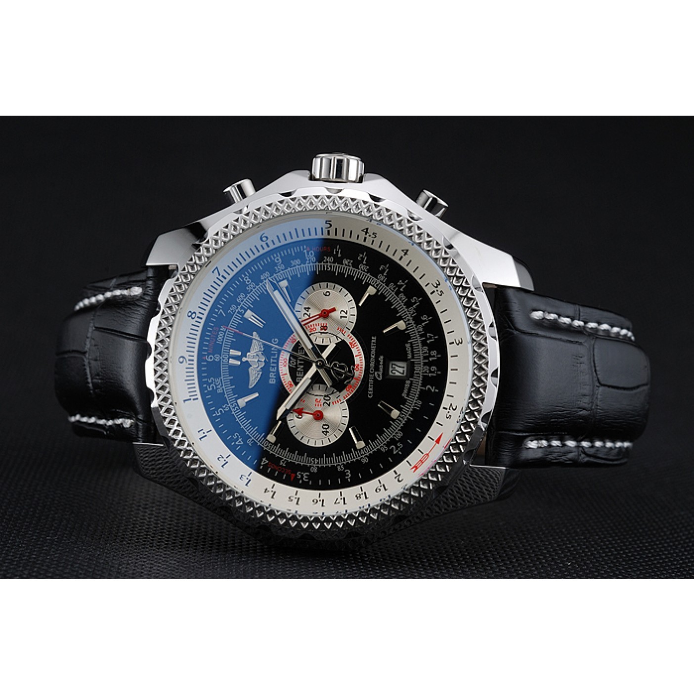 MiroTime Breitling Bentley Chronograph Black Dial Black Leather Strap