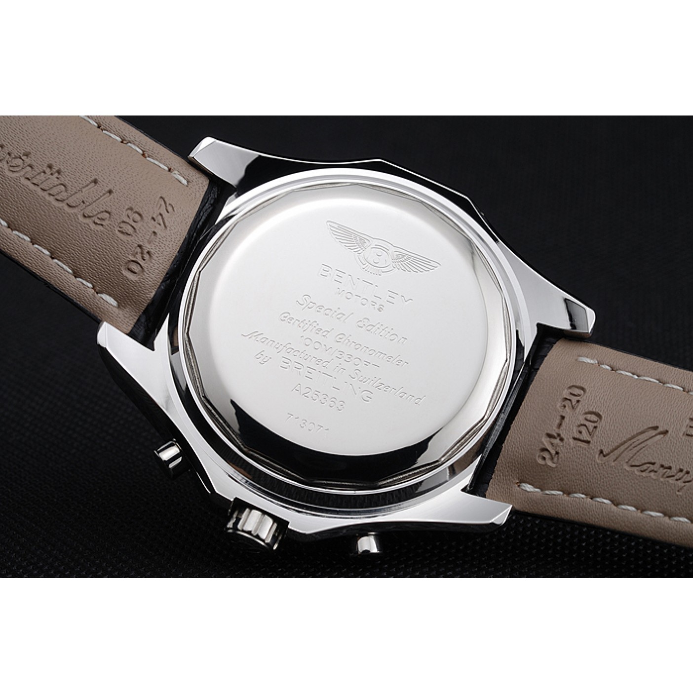 MiroTime Breitling Bentley Chronograph Black Dial Black Leather Strap