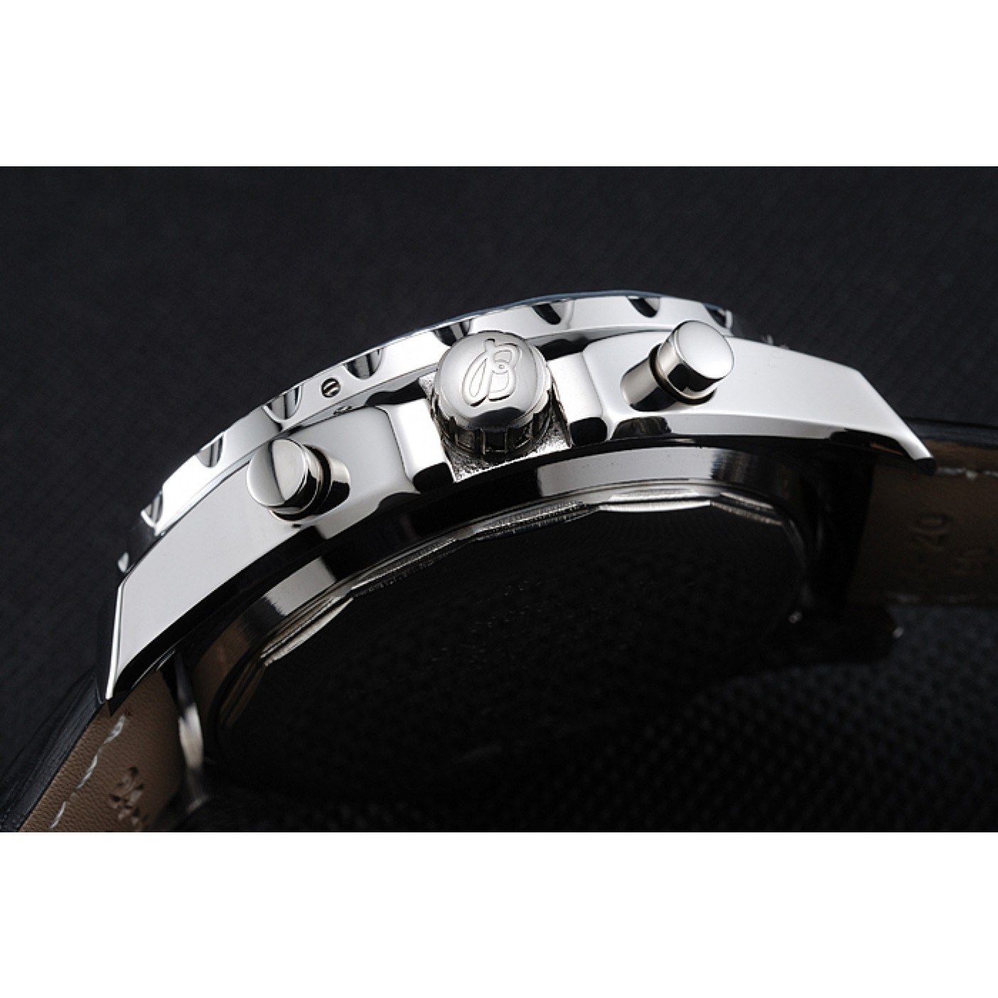MiroTime Breitling Bentley Chronograph Black Dial Black Leather Strap