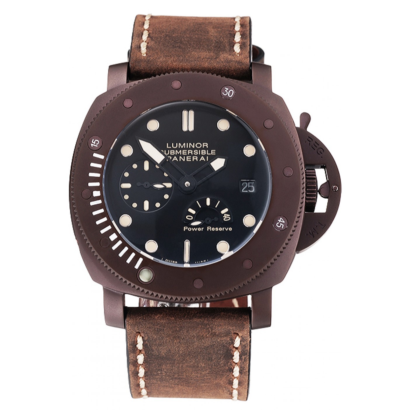 MiroTime Panerai Luminor Submersible Black Dial Brown Case Brown Leather Strap