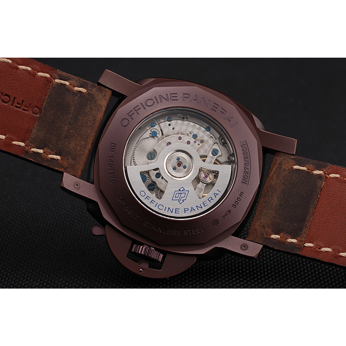 MiroTime Panerai Luminor Submersible Black Dial Brown Case Brown Leather Strap