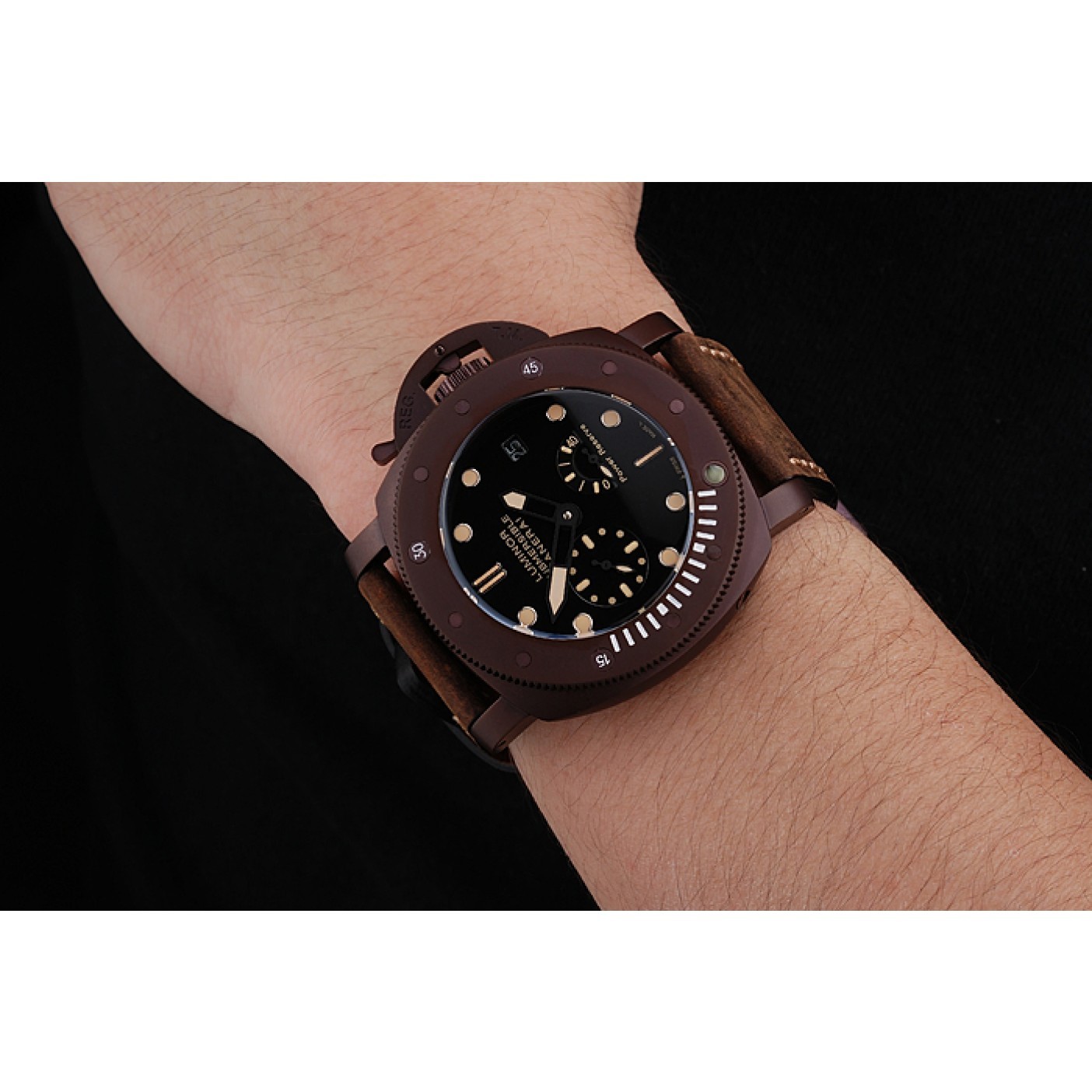 MiroTime Panerai Luminor Submersible Black Dial Brown Case Brown Leather Strap