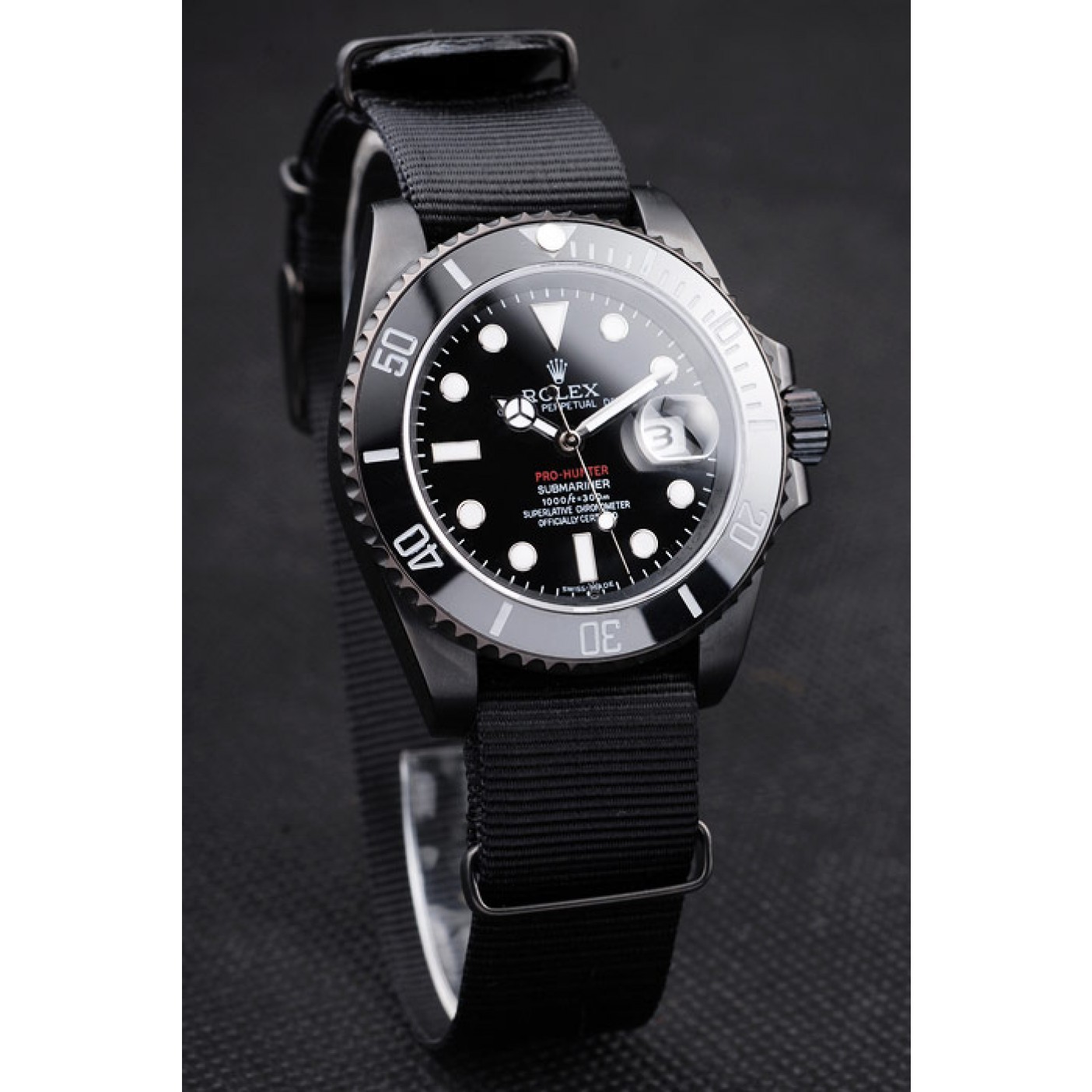 MiroTime Rolex Swiss Submariner Pro-Hunter Black Fabric Strap Black Dial