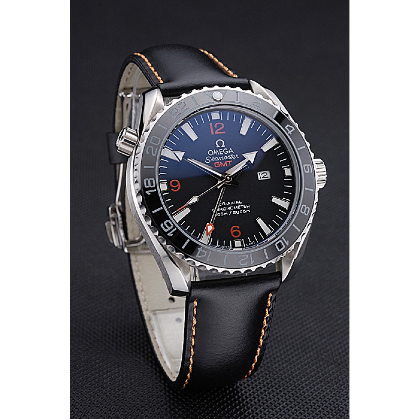 MiroTime Omega Seamaster Planet Ocean GMT Black Dial Black Leather Band 622393
