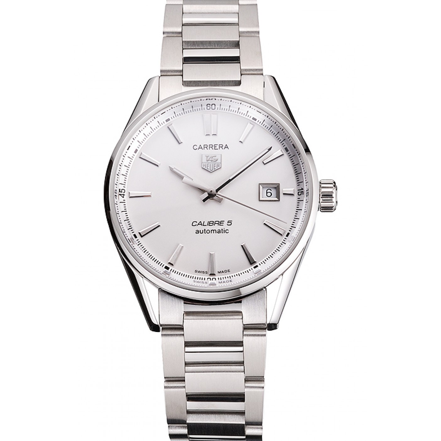 MiroTime Swiss Tag Heuer Carrera Calibre 5 Silver Dial Stainless Steel Case And Bracelet