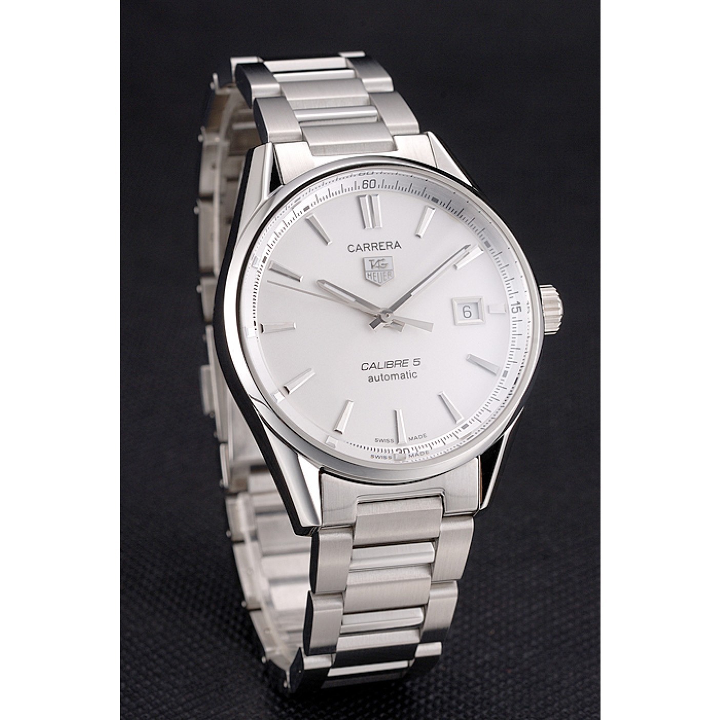 MiroTime Swiss Tag Heuer Carrera Calibre 5 Silver Dial Stainless Steel Case And Bracelet