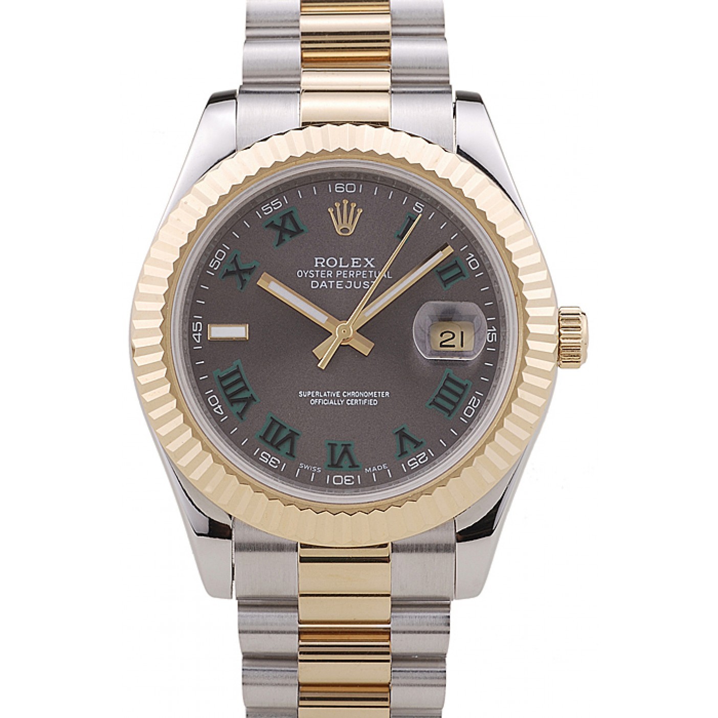 MiroTime Rolex Datejust Grey Dial Gold Ribbed Bezel 7479