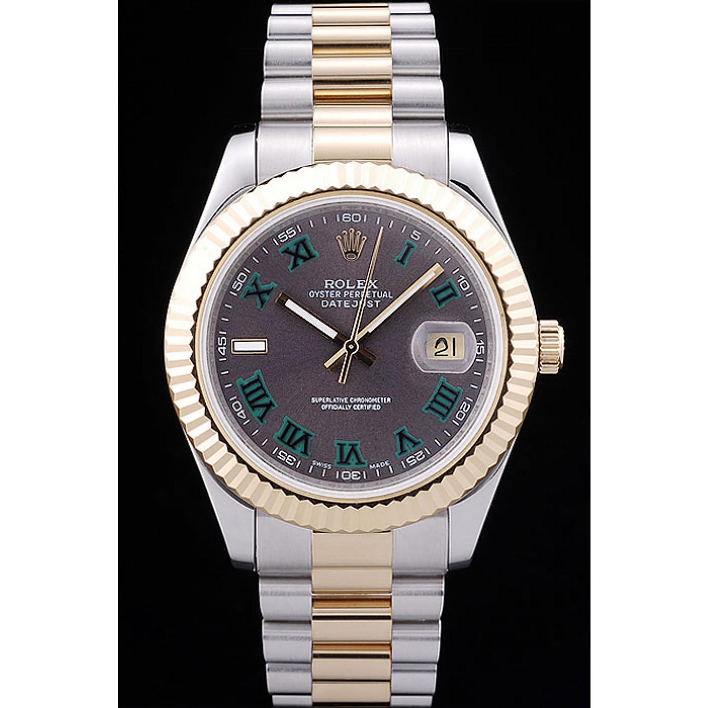 MiroTime Rolex Datejust Grey Dial Gold Ribbed Bezel 7479