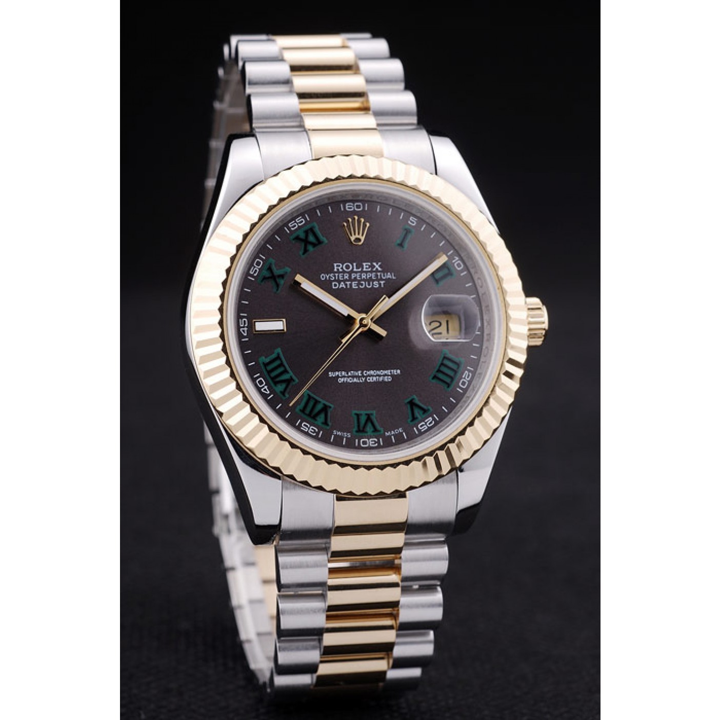 MiroTime Rolex Datejust Grey Dial Gold Ribbed Bezel 7479