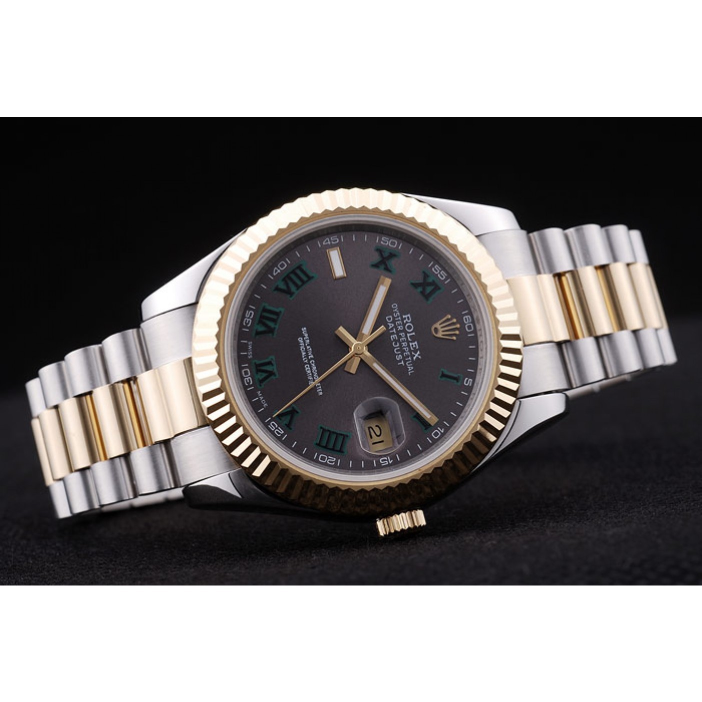 MiroTime Rolex Datejust Grey Dial Gold Ribbed Bezel 7479