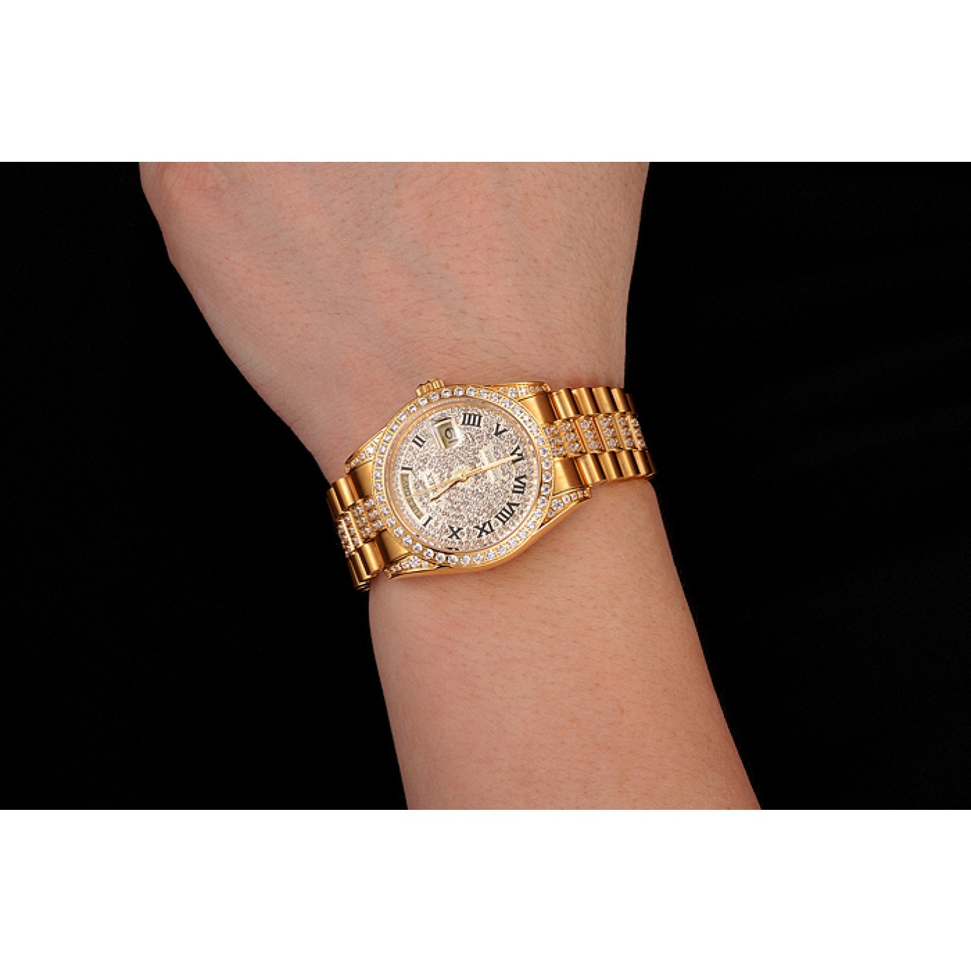 MiroTime Swiss Rolex Day-Date Diamond Pave Dial Gold Diamond Bracelet 1453956