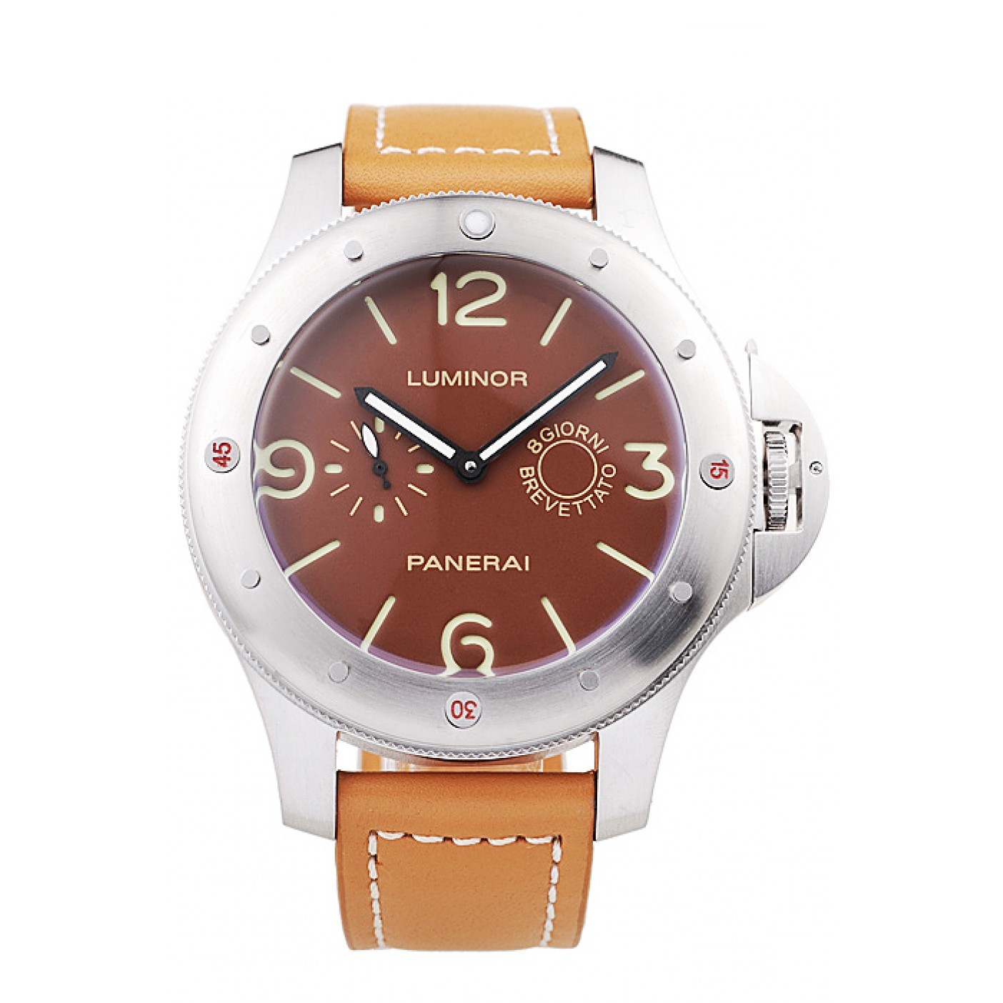 MiroTime Panerai Luminor Brushed Stainless Steel Case Brown Dial Brown Leather Strap