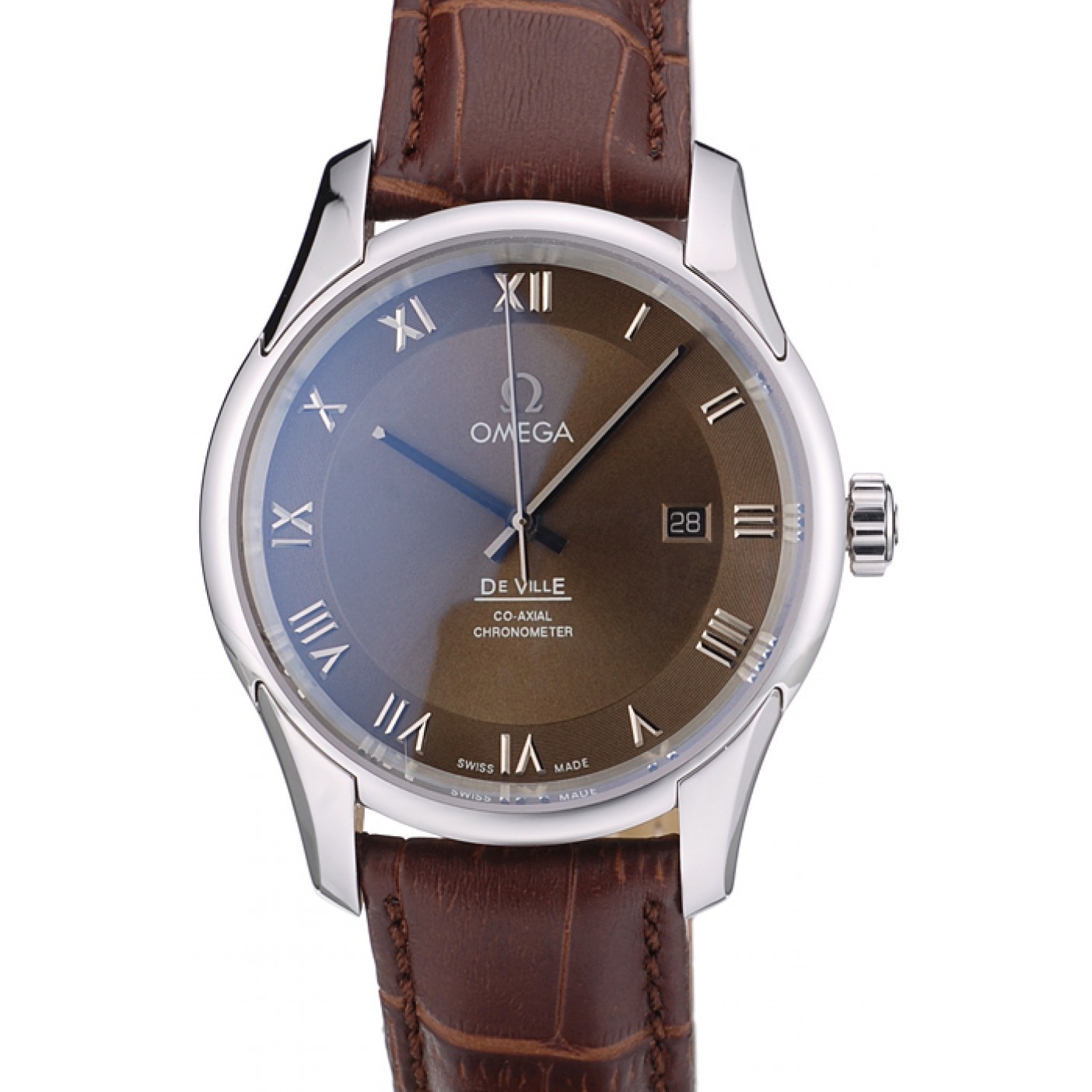 MiroTime Omega Swiss DeVille Stainless Steel Bezel Brown Leather Strap 7619