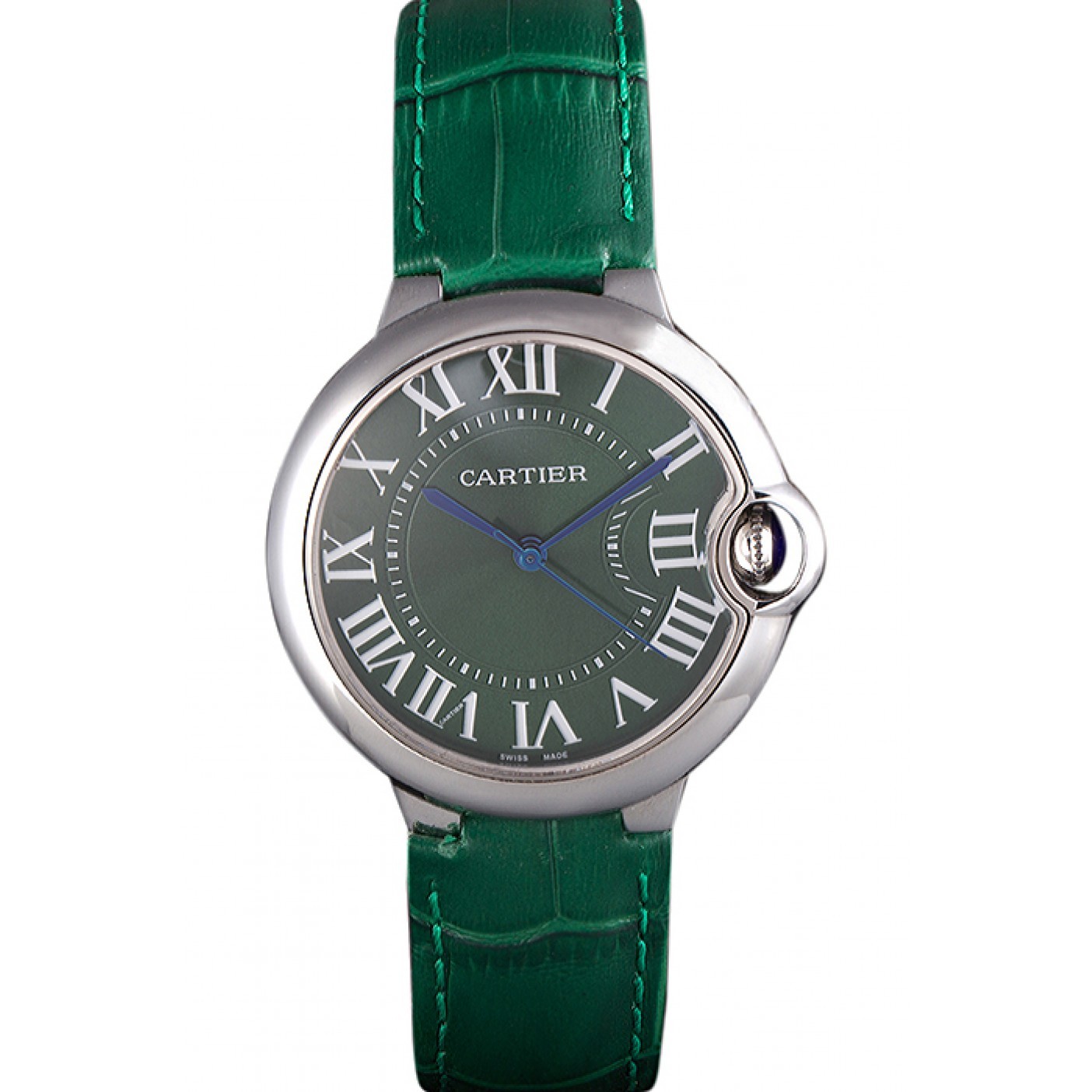 MiroTime Cartier Ballon Bleu Silver Bezel with Green Dial and Green Leather Band 621553