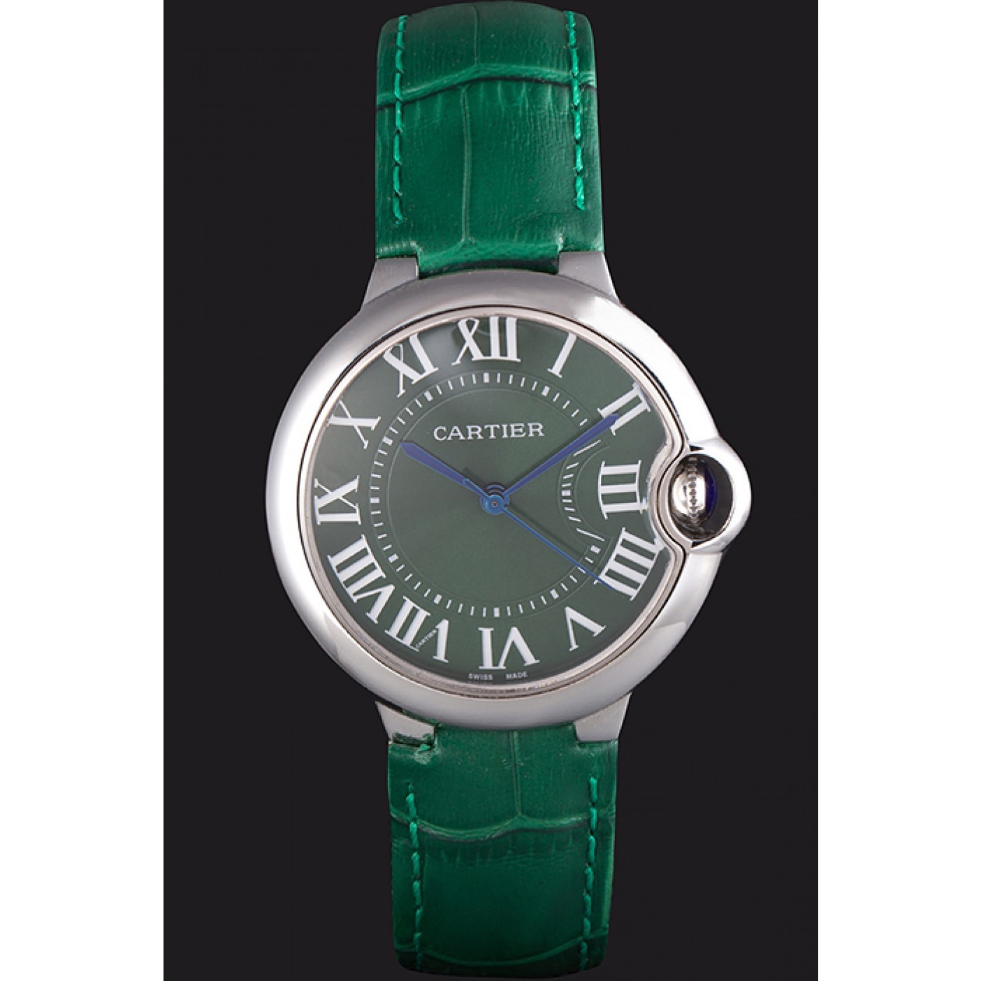 MiroTime Cartier Ballon Bleu Silver Bezel with Green Dial and Green Leather Band 621553