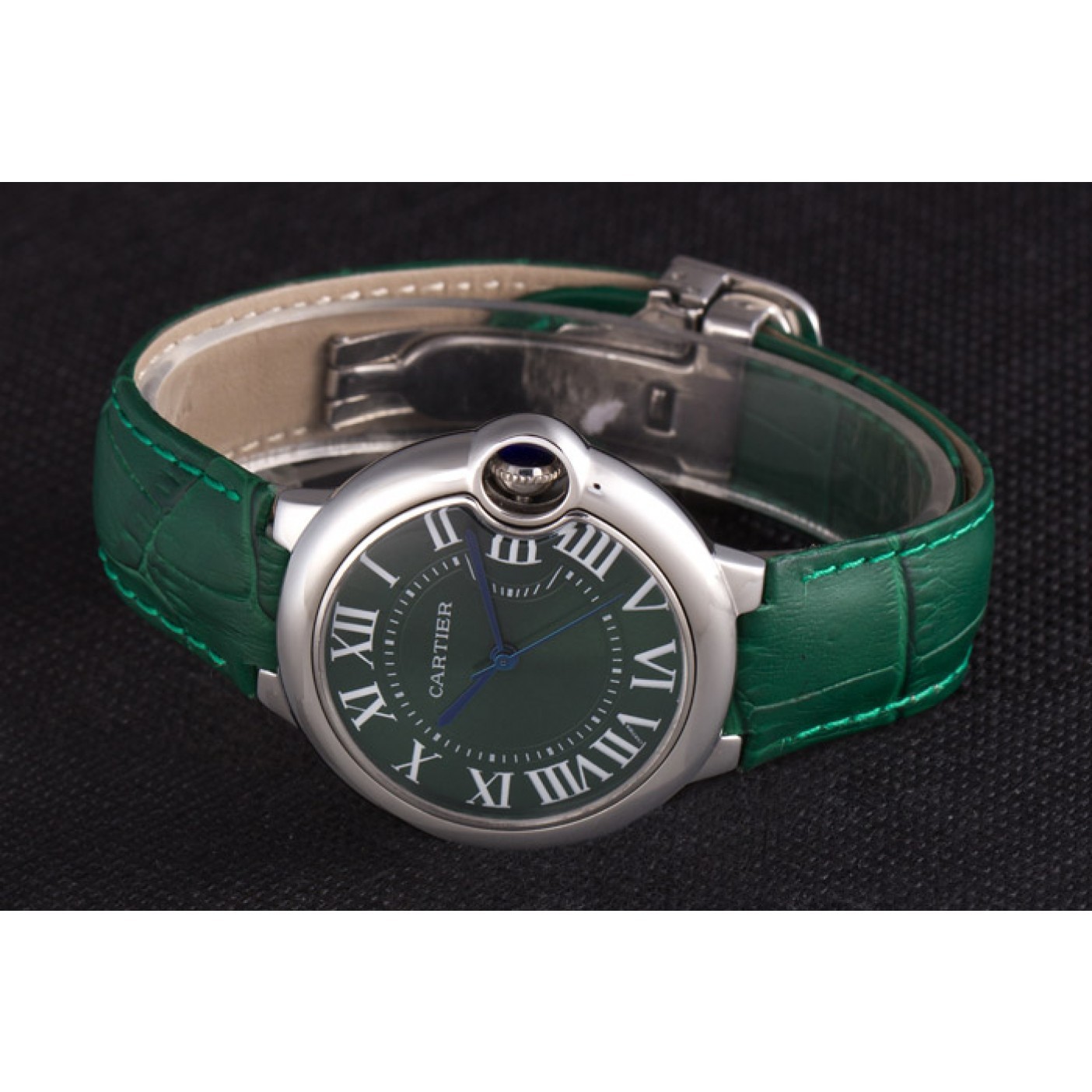 MiroTime Cartier Ballon Bleu Silver Bezel with Green Dial and Green Leather Band 621553