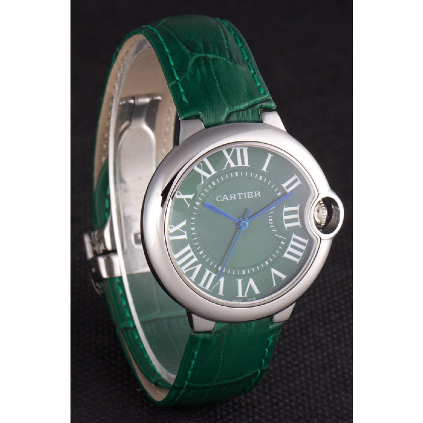 MiroTime Cartier Ballon Bleu Silver Bezel with Green Dial and Green Leather Band 621553