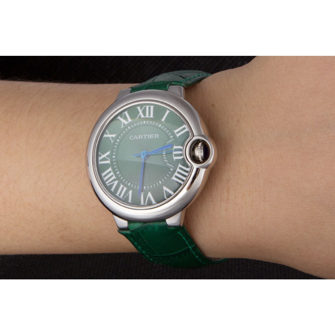 MiroTime Cartier Ballon Bleu Silver Bezel with Green Dial and Green Leather Band 621553