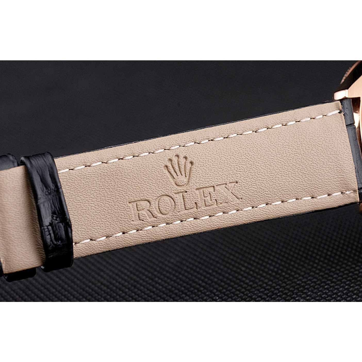 MiroTime Swiss Rolex Datejust Black Dial Rose Gold Case Black Leather Strap