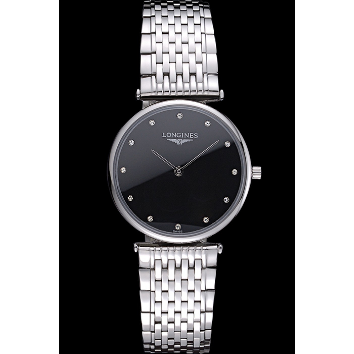 MiroTime Longines La Grande Classique Stainless Steel Black Dial Diamond Markers Homme 622111