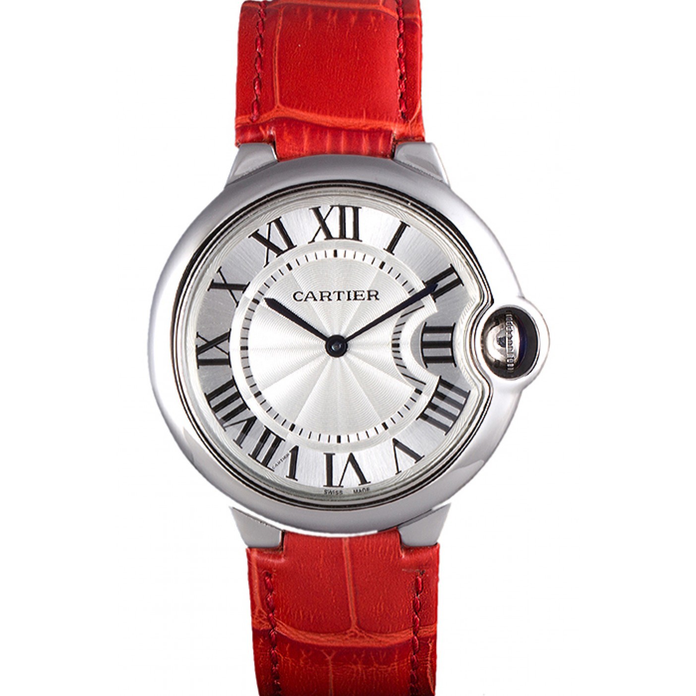 MiroTime Cartier Ballon Bleu Silver Bezel with White Dial Red Leather Band 621551