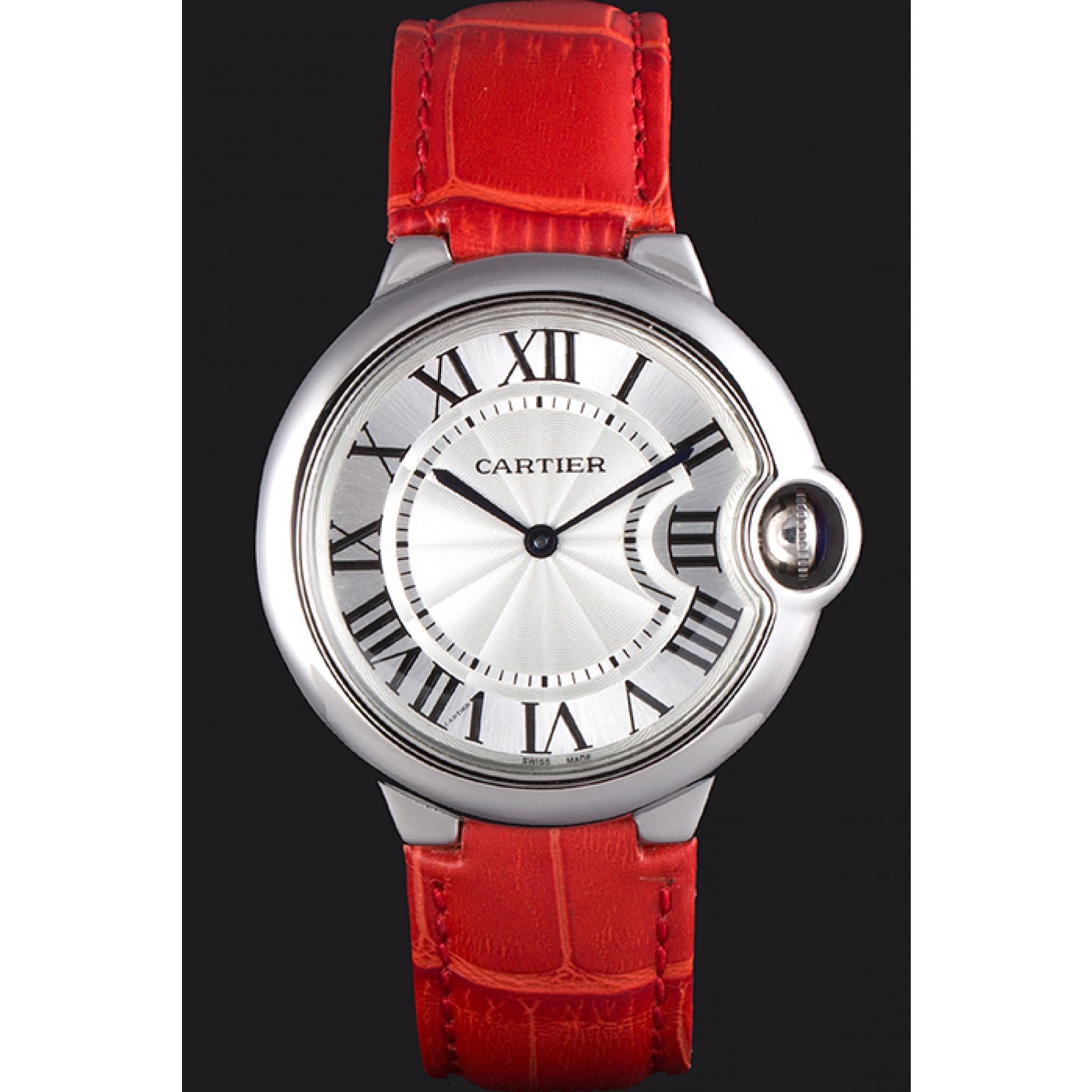 MiroTime Cartier Ballon Bleu Silver Bezel with White Dial Red Leather Band 621551