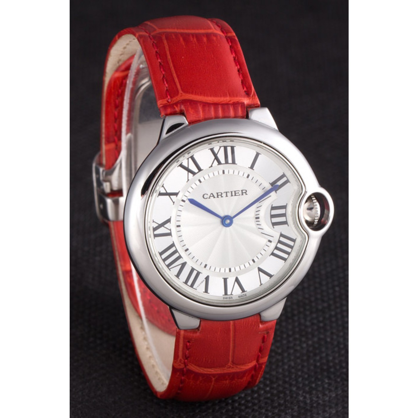 MiroTime Cartier Ballon Bleu Silver Bezel with White Dial Red Leather Band 621551