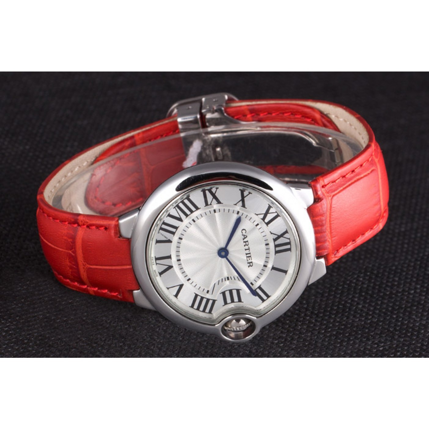 MiroTime Cartier Ballon Bleu Silver Bezel with White Dial Red Leather Band 621551