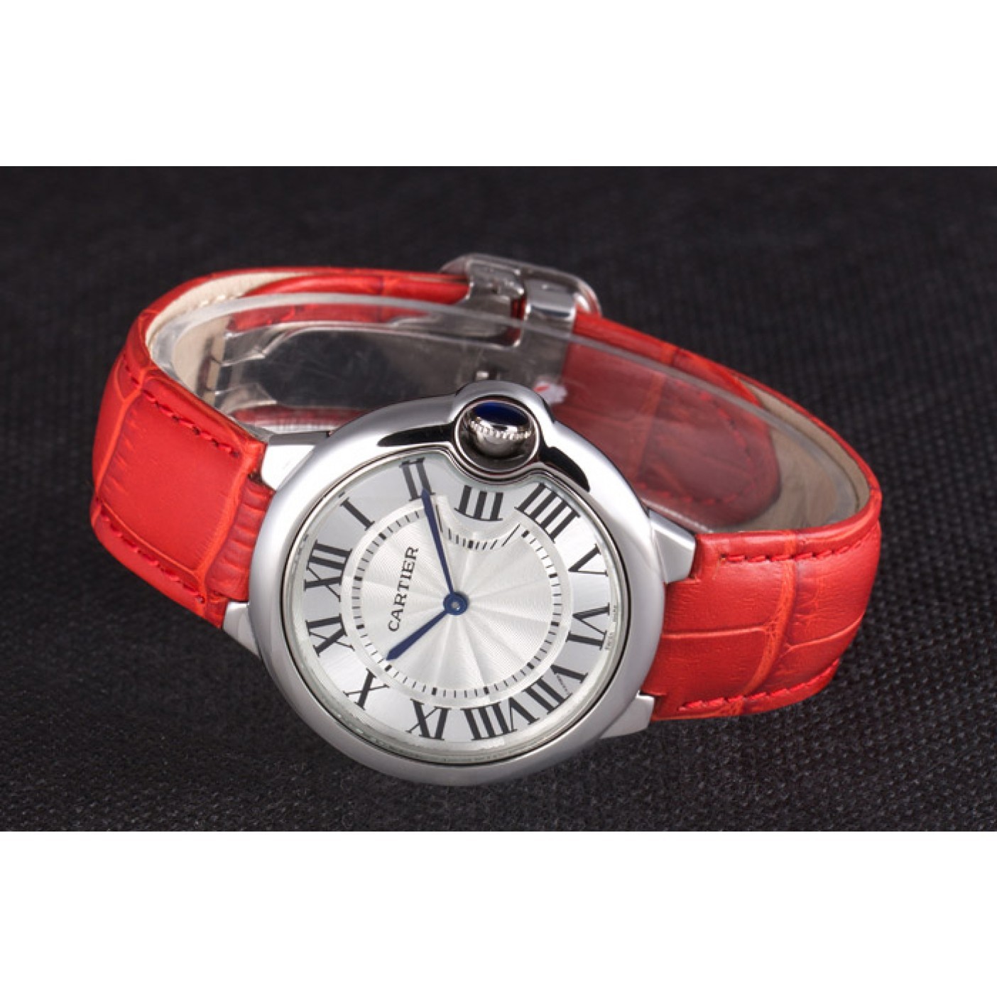 MiroTime Cartier Ballon Bleu Silver Bezel with White Dial Red Leather Band 621551