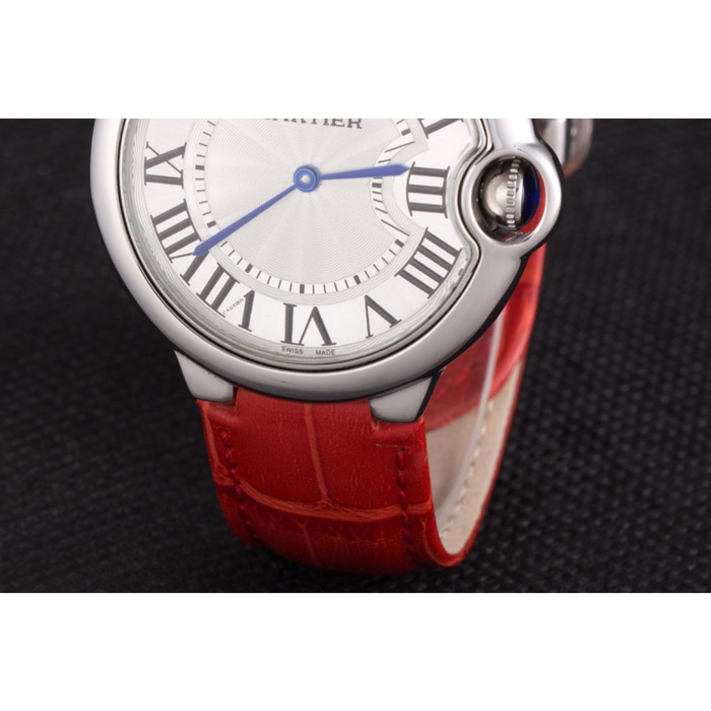 MiroTime Cartier Ballon Bleu Silver Bezel with White Dial Red Leather Band 621551