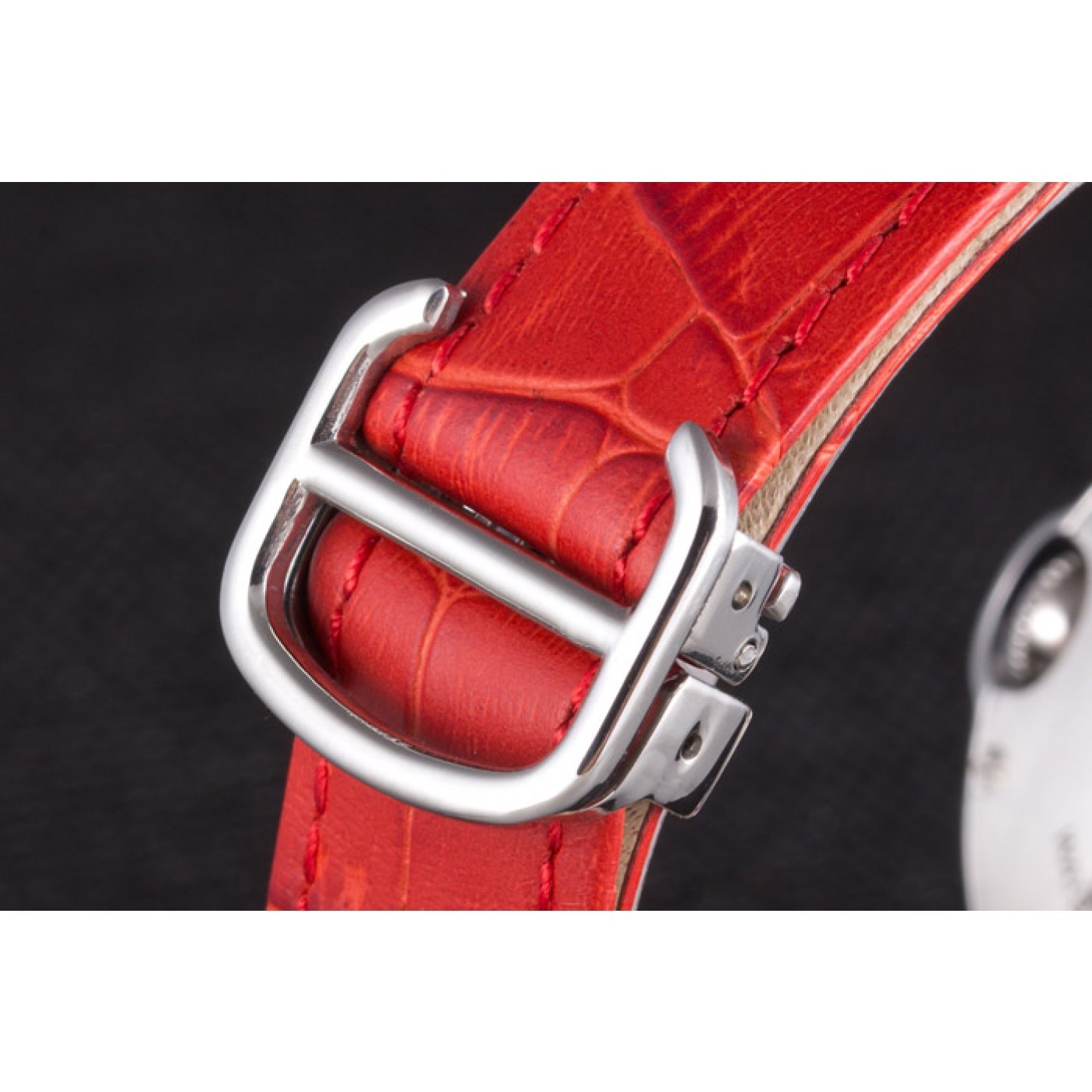 MiroTime Cartier Ballon Bleu Silver Bezel with White Dial Red Leather Band 621551