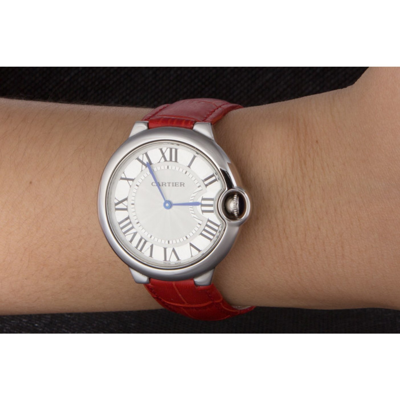 MiroTime Cartier Ballon Bleu Silver Bezel with White Dial Red Leather Band 621551