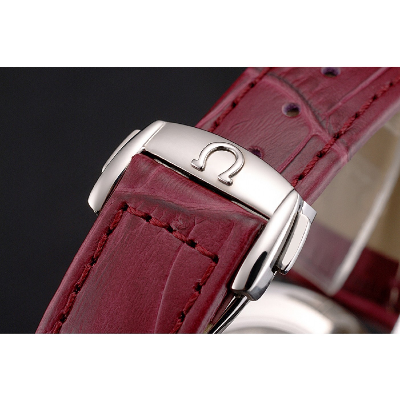 MiroTime Omega Speedmaster Burgundy Dial Stainless Steel Case Diamond Bezel Burgundy Leather Strap