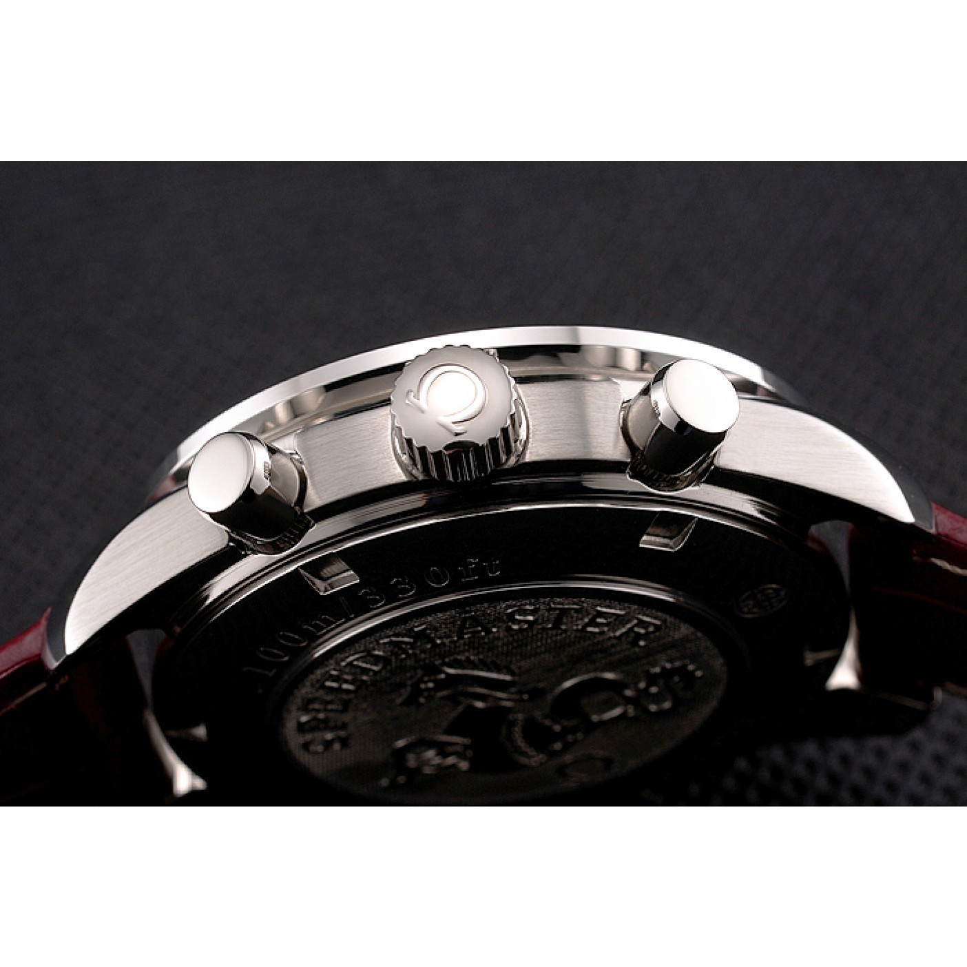 MiroTime Omega Speedmaster Burgundy Dial Stainless Steel Case Diamond Bezel Burgundy Leather Strap