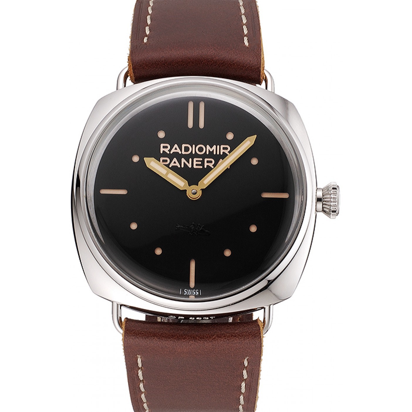 MiroTime Panerai Radiomir Vintage SLC PAM425 Black Dial Stainless Steel Case Brown Leather Strap