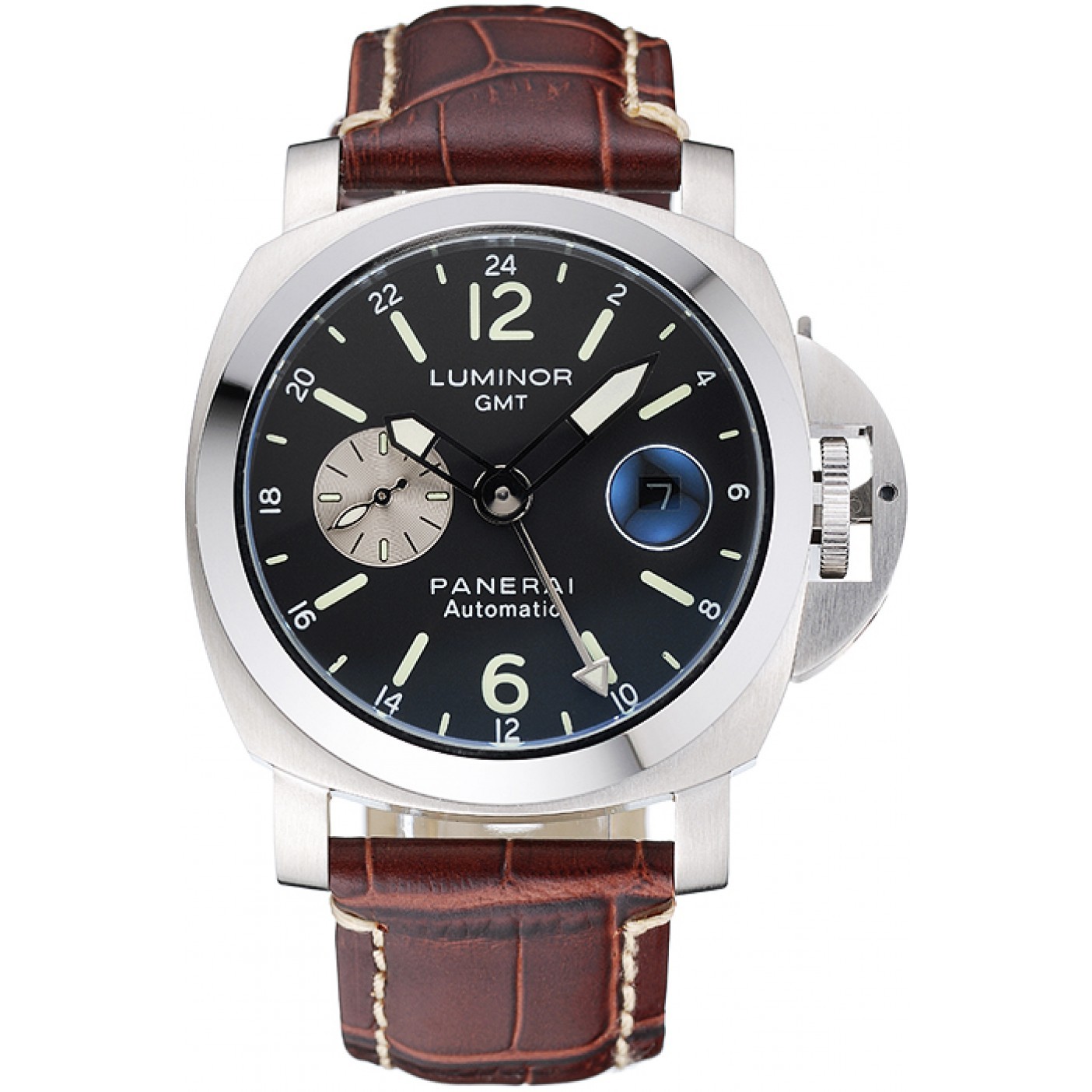 MiroTime Panerai Luminor GMT Black Dial Brown Leather Bracelet