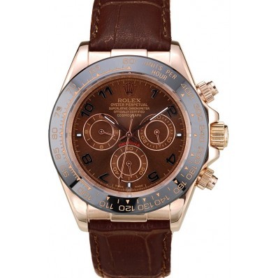 MiroTime Rolex Daytona Rose Gold Case Brown Dial Brown Leather Strap