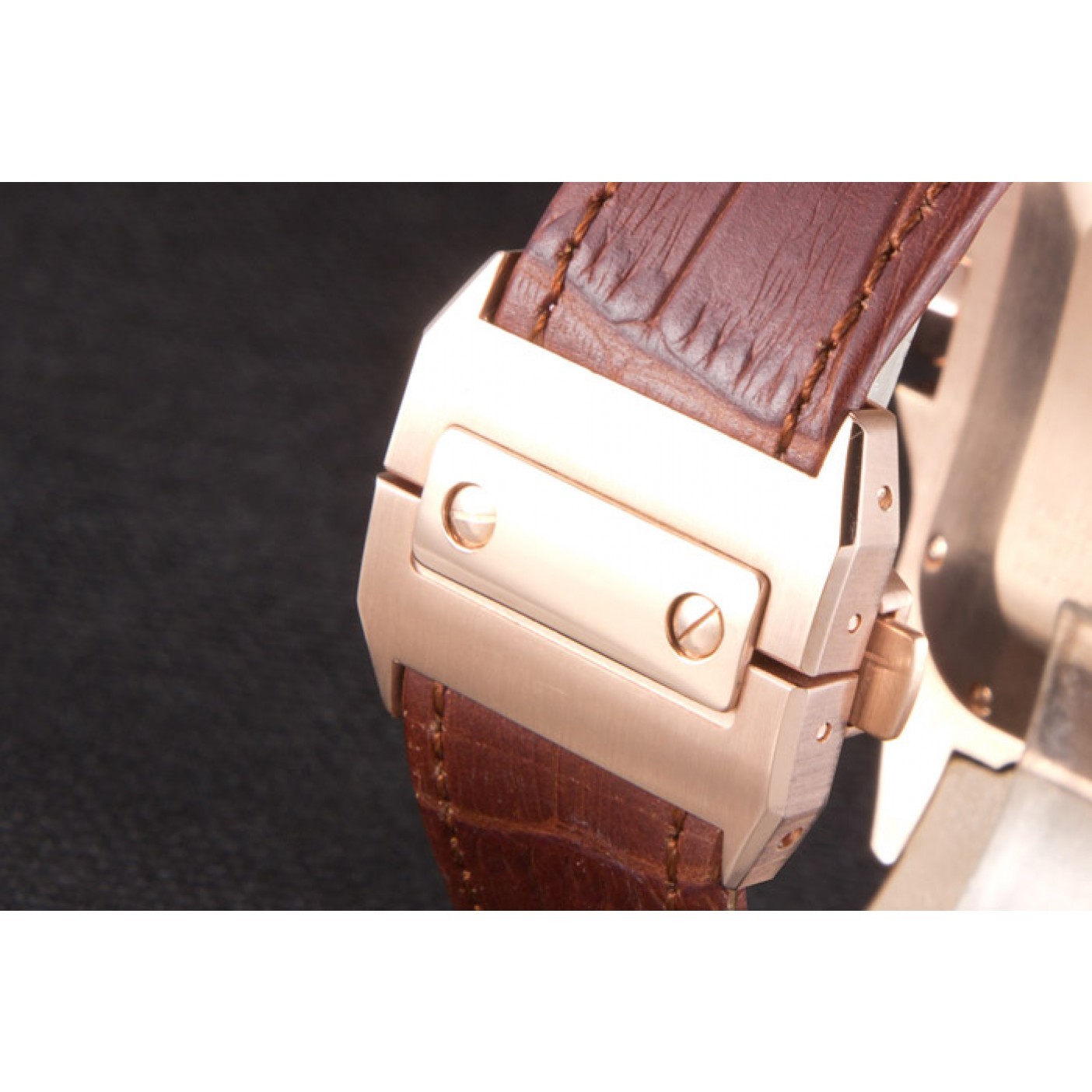 MiroTime Swiss Cartier Santos Rose Gold Bezel with Diamonds and Brown Leather Strap sct46 621530